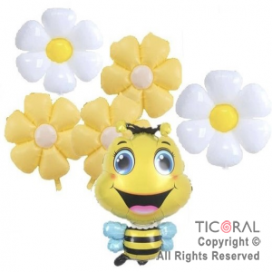 SET DE GLOBOS METALIZADOS ABEJITA Y MARGARITAS 6 UNIDADES X 1